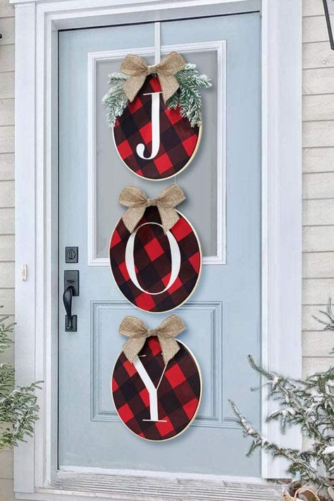 Cherry Christmas, Joy Decorations, Merry Christmoose, Christmas Door Hangings, Plaid Wreath, Joy Wreath, Joy Sign, Christmas Decorations Cheap, Christmas Window Decorations