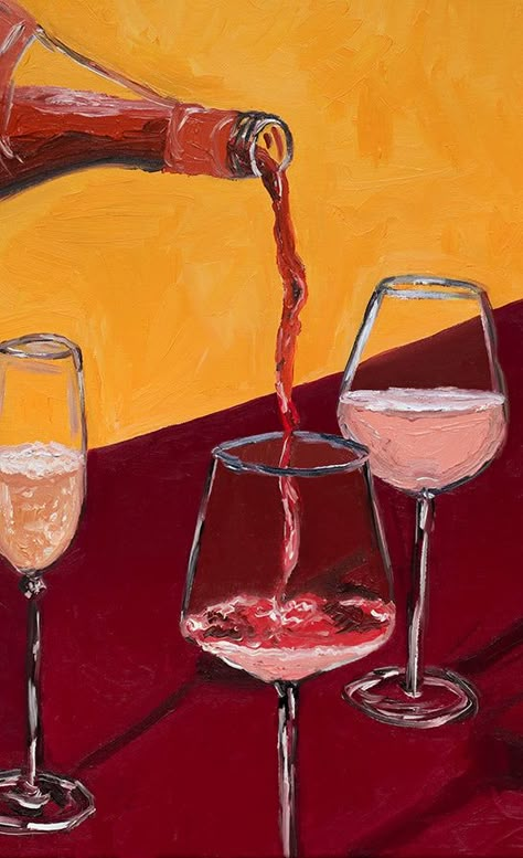 Painting Of Wine Bottle, Red Wine Painting, Art For Men, Wine Glass Painting Canvas, Red Aesthetic Painting, Funky Art Inspiration, Wine Art Illustration, Trending Paintings, Wine Glasses Aesthetic