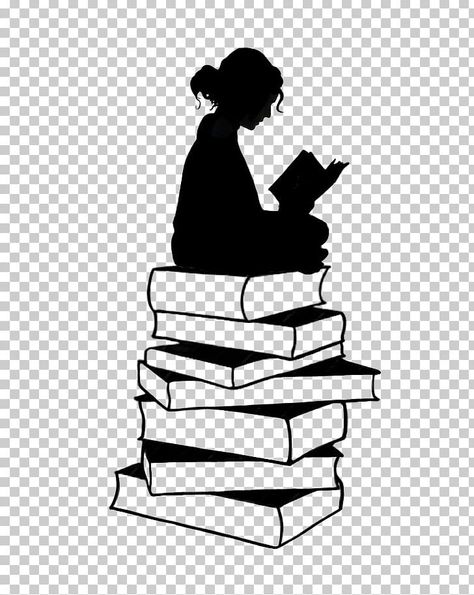 Book Silhouette Image, Book Clipart Black And White, Girl Reading Book Drawing, Library Black And White, Book Icon Png, Black And White Library, Reading Silhouette, Calligraphy Lines, Window Logo