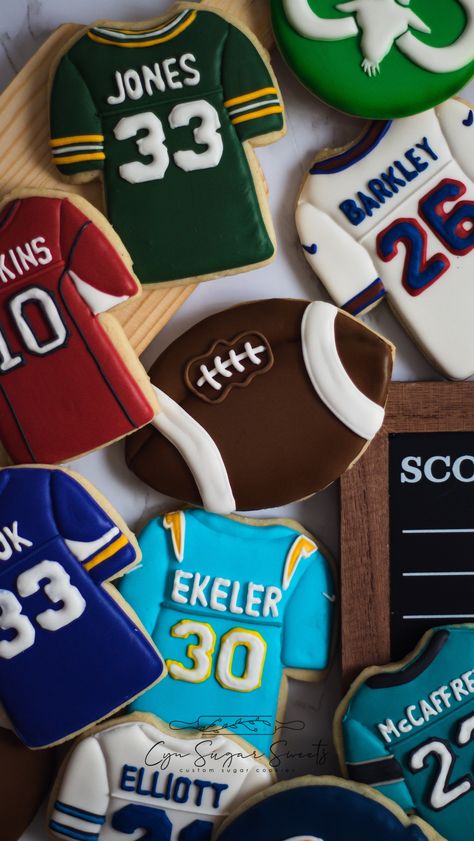 Fantasy Football Cookies, Jersey Cookies, Cookies Football, Football Sugar Cookies, Football Banquet, Football Cookies, Cookies Party, Party Cookies, Football Themes