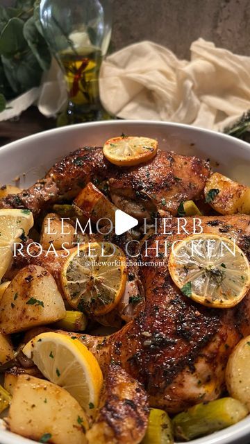 Summer Dinner Recipes Videos, Chicken With Bone Recipes, Whole Lemon Chicken, Full Chicken Recipes, Lemon Herb Roasted Chicken, Chicken Quarter Recipes, Chicken Quarters, Lemon Herb Chicken, Meal Options