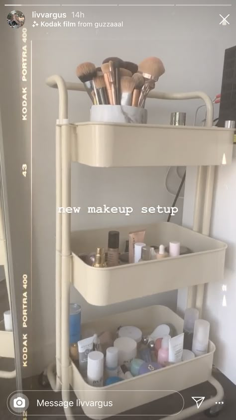 Makeup Rolling Cart, Makeup Desk Organization, Makeup Storage Cart, Vanity Cart, Makeup Cart, College Dorm Organization, Bathroom 2024, Teen Girl Bedroom Ideas, Room Organization Bedroom