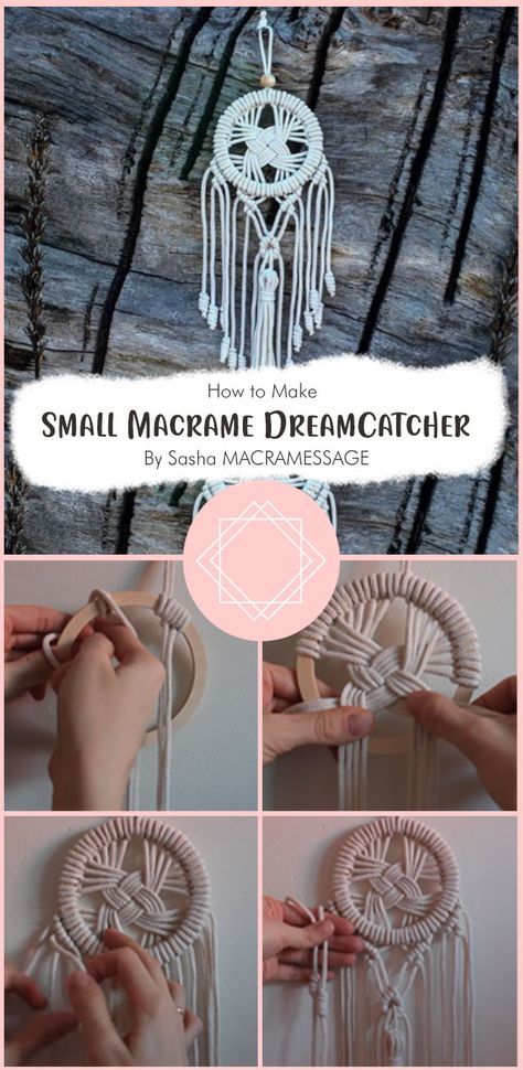 Small Macrame Dream Catcher Diy, Small Easy Macrame Projects, Small Dream Catcher Diy, Easy Macrame Gift Ideas, Mini Dream Catcher Macrame, Small Macrame Gift Ideas, Small Macrame Projects Diy, Small Macrame Projects Free Pattern, Macrame Dreamcatcher Tutorial