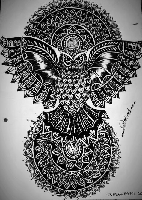 Modern Mandala Design, Mandala Drawing Animal, Dodal Art, Animal Mandala Artworks, Owl Mandala Drawing, Mandala Art Animals, Animal Mandala Art, Owl Mandala Art, Vignette Drawing