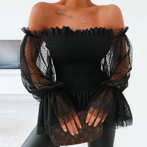 Flare Blouse, Mesh Blouse, Sheer Long Sleeve, Shirts Summer, Autumn Clothes, Women Blouse, Blouse Material, Fashion Weeks, Trend Fashion