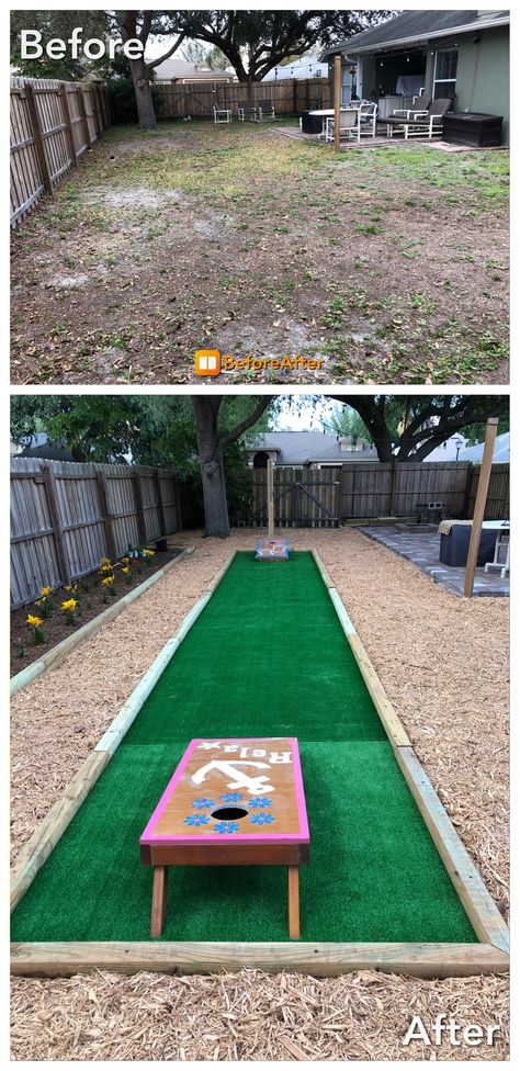 Low maintenance. No mowing. Plus cornhole. All on a low budget. Low Maintenance Backyard, Cheap Backyard, Backyard Oasis Ideas, Backyard Beach, Backyard Renovations, Easy Backyard, Backyard Pool Landscaping, Backyard Remodel, Ideas Backyard