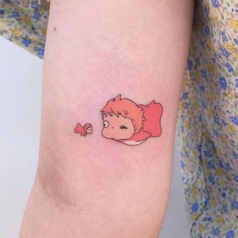 Log on Instagram: “Ponyo🐟” Ponyo Tattoo, List Of Anime, Education Tattoos, Anime Tattoo Ideas, Animals Quotes, Ghibli Tattoo, Art Humor, Kawaii Tattoo, Red Ink Tattoos