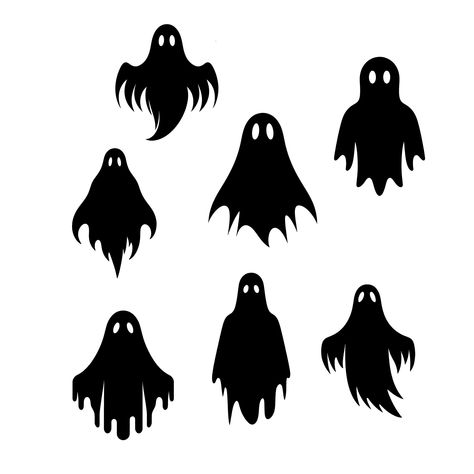 Halloween Ghost Silhouettes, Flying Ghost Drawing, Scary Silhouettes, Ghost Outline, Ghost Silhouette, Ghost Clipart, Witch Silhouette, Scary Ghost, Halloween Graphics