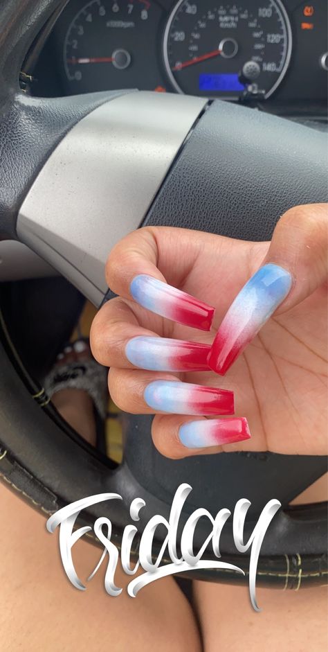 4th Of July Nail Designs Coffin, Bomb Pop Nail Art, Red White And Blue Ombre Nails, Checker Nails, Fourth Of July Makeup, Raw Nails, Ambre Nails, Pop Nails, Burgundy Acrylic