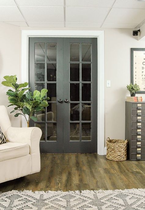 The Power of Paint: Dark Painted Interior Doors Painted Interior Doors, Interior French Doors, Revere Pewter, French Doors Interior, Wood Doors Interior, Interior Barn Doors, French Door, Room Remodeling, Door Color