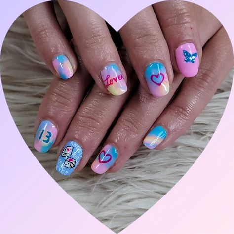 Taylor Swift nails! Ready for #TheErasTour #TaylorSwiftLover #TaylorSwiftNails #Swifties #Swiftie | Instagram Taylor Lover Nails, Lover Era Nails Taylor Swift, Short Taylor Swift Nails, Taylor Swift Lover Era Nails, Taylor Swift Short Nails, Taylor Swift Gel Nails, Taylor Inspired Nails, Nail Ideas Taylor Swift, Cute Taylor Swift Nails