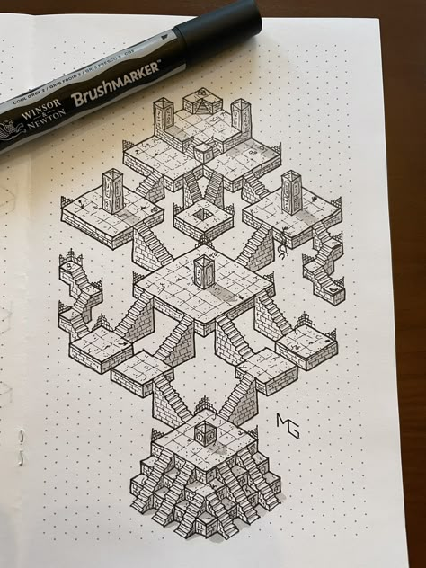 Isometric Graph Paper Drawing, Dungeon Map Drawing, Dnd Isometric Maps, Maze Game Design, Dnd Map Making, Isometric Art Illustration, Minecraft Maze, Isometric Pixel Art, Pixel Map