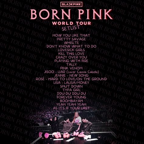 Aethstetic Vintage Wallpaper, Aethstetic Vintage, Graphic Design Brochure, Blackpink Poster, Born Pink World Tour, Pink Tour, Pink World, Pink Pin, Song List