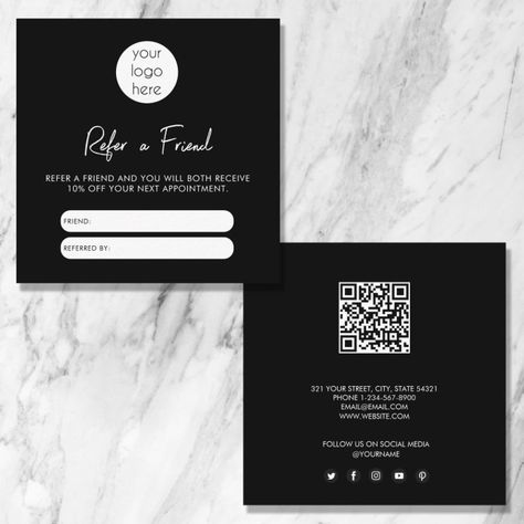 Referral Cards Business, Lash Referral Program, Refferal Cards, Referral Card Design, Refer A Friend Promotion Ideas, Friend Referral, Social Media Business Cards, Lash Quotes, Voucher Design