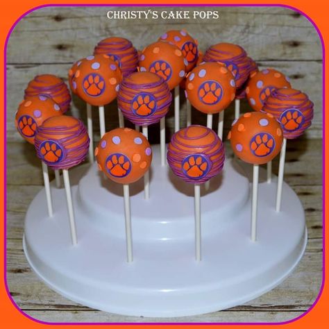 Clemson Cake Pops by Christy's Cake Pops, Easley SC Clemson Cupcakes, Clemson Graduation Party, Tiger Cake Pops, Clemson Cake, Clemson Birthday, Clemson Party, Boys Cake Ideas, Cookies For Wedding, Clemson Tailgating