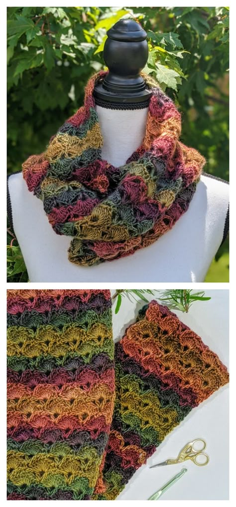 Crochet Autumn Leaves Infinity Scarf - Crochet Kingdom Fall Scarf Crochet, Diy Crochet Scarf, How To Crochet A Scarf, Crochet Infinity Scarf Free Pattern, Crochet A Scarf, Crochet Kingdom, Crochet Infinity Scarf Pattern, Crochet Autumn, Crochet Scarf Easy