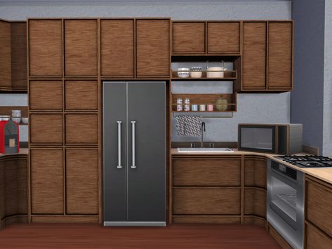 The Sims Resource - Cali Kitchen Set Sims 4 Japanese Kitchen, Counter Island, Japan Kitchen, Korean Kitchen, Sims 4 Kitchen, Kitchen Clutter, Japanese Kitchen, Glass Bar, Sims Community