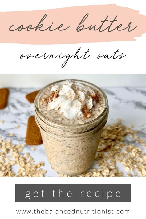 Cookie butter overnight oats recipe made with biscoff cookies. Overnight Oats Greek Yogurt, Overnight Oats High Protein, Biscoff Overnight Oats, Protein Cookie Butter, Rolled Oats Recipe, Healthy Breakfast Alternatives, High Protein High Fiber, Overnight Oats Recipe Easy, Oatmeal In A Jar