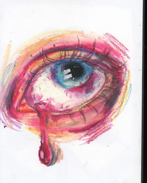 Love this so much. Oil pastels are the best and so much fun. Happy with the blood/tear drop Follow @cateoni.art for more :) Eyes Drop Drawing, Oil Pastels Drawing Ideas, Happy Tears Drawing, Things To Draw With Oil Pastels, Eyes Drawing Color, Tear Drop Drawings, Crayon Art Aesthetic, Oil Crayon Art, Oil Pastel Eye Drawing