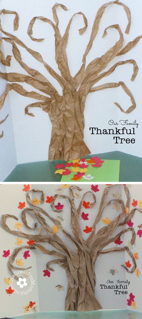 Teach your kiddos about gratitude with a Thankful Tree.  Write things you are thankful for on the leaves, and keep adding them all month long.  {OneCreativeMommy.com} #ThanksgivingCraft Family Tree Bulletin Board, Tree Bulletin Board, Bulletin Board Tree, Classroom Tree, Thankful Tree, Tree Display, Classroom Bulletin Boards, Paper Tree, Trendy Tree