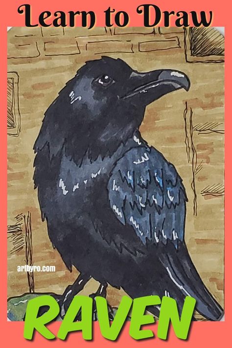 Easy Art Tutorials, Drawings With Markers, Art Tutorial For Beginners, Draw Outline, Crows Drawing, Improve Your Drawing Skills, Drawings For Beginners, Gouache Tutorial, Crow Painting