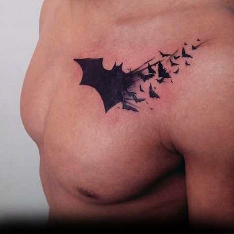 Birds Flying Batman Symbol Mens Upper Chest Tattoo Batman Logo Tattoo, Batman Symbol Tattoos, Superman Tattoos, Tattoo Diy, Batman Tattoo, Bat Tattoo, Symbol Tattoo, Batman Symbol, Healing Tattoo