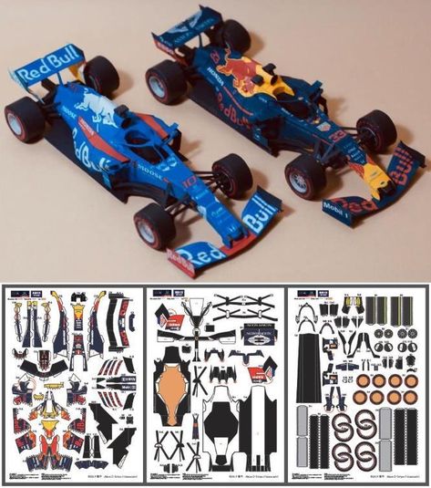 PAPERMAU: Formula 1 - Honda Red Bull Racing RB15 & STR14 Paper Models by Honda Company Paper Model Car Templates, F1 Paper Template, Car Papercraft Template 3d Paper, F1 Paper Model Template, F1 Papercraft Template, Paper Craft Car, Paper Crafts Templates, Paper Cars, Paper Craft Template