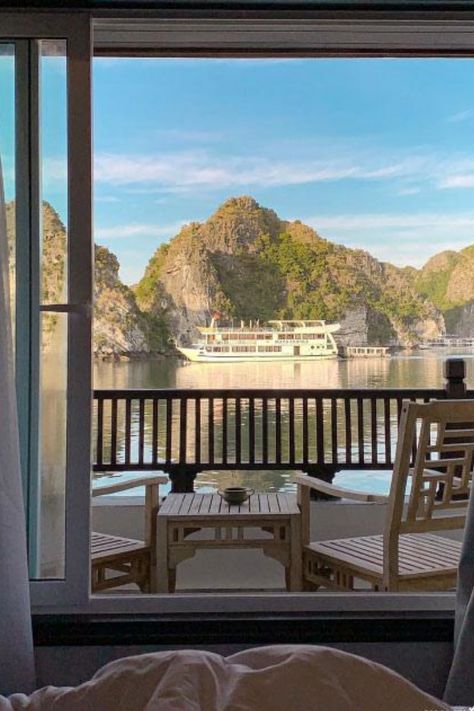 Isn't it a nice feeling to wake up with this wonderful and peaceful view? A cruise to explore Halong Bay will offer you more wonderful moments than this. Photo: @julietheresee Halong Bay Cruise, Peaceful View, Cruise Photos, 7 Natural Wonders, Travel Vietnam, Ha Long Bay, Ha Long, Halong Bay, Luxury Cruise