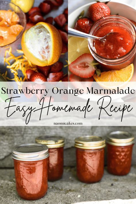 This simple strawberry orange marmalade recipe is a great way to pair the sweet summer taste of strawberry with the tart flavours of orange and lemon. A great, easy way to make your own marmalade style jam at home! Strawberry Orange Jam, Strawberry Marmalade Recipe, Strawberry Marmalade, Orange Jam Recipes, Orange Marmalade Recipe, Low Sugar Jam, Homemade Goods, Orange Jam, Marmalade Recipe