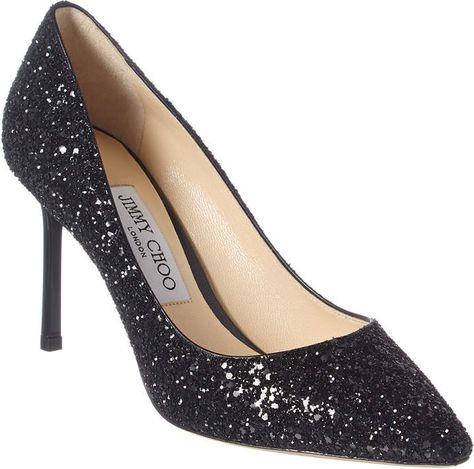 Jimmy Choo Romy 85 Coarse Glitter Pump Jimmy Choo Romy 100, Jimmy Choo Romy, Glitter Pumps, Black Leather Pumps, Glitter Heels, Metallic Heels, Classic Pumps, Black Leather Shoes, Jimmy Choo Shoes