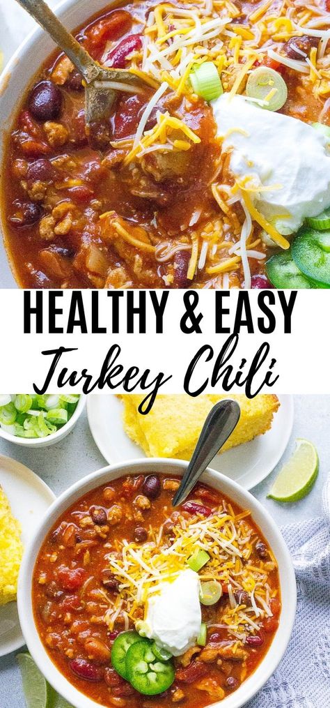 Turkey Chili Recipe Crockpot, Healthy Turkey Chili, Easy Turkey Chili, Turkey Chili Crockpot, Ground Turkey Chili, Turkey Chili Healthy, Turkey Chili Recipe, Ground Turkey Recipes Healthy, Healthy Ground Turkey