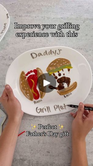 26K views · 32K reactions | For the Dad’s that grill 🍔🤌 🌭 

All we used:
- platter 
- acrylic markers
- acrylic paint

Bake the platter for 30 min at 350 degrees 

#fathersdaygifts #fathersdaycraft #dadswhogrill #grillplatter #diykidscrafts #handprintart #footprintart #diycrafts | Father’s Day craft | Father’s Day gift | diy grill platter | Morgan | Josiah Queen · My Promised Land Daddys Grilling Plate Diy, Dad Grilling Plate Diy, Josiah Queen, Grill Platter, Grilled Platter, Fathersday Crafts, Diy Grill, Acrylic Markers, Plates Diy