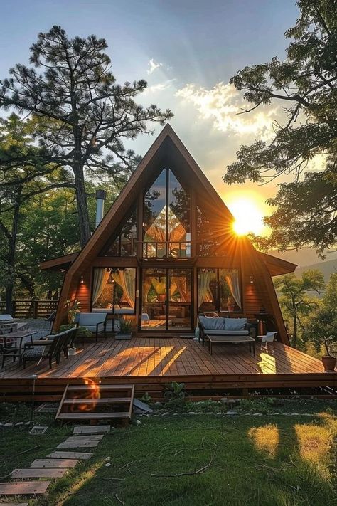 Log Cabin A Frame, A Frame Interior Design, A Frame Interior, A-frame Interior, Frame Interior, Cozy Homes, Frame Cabin, Cabin Exterior, Dream Property