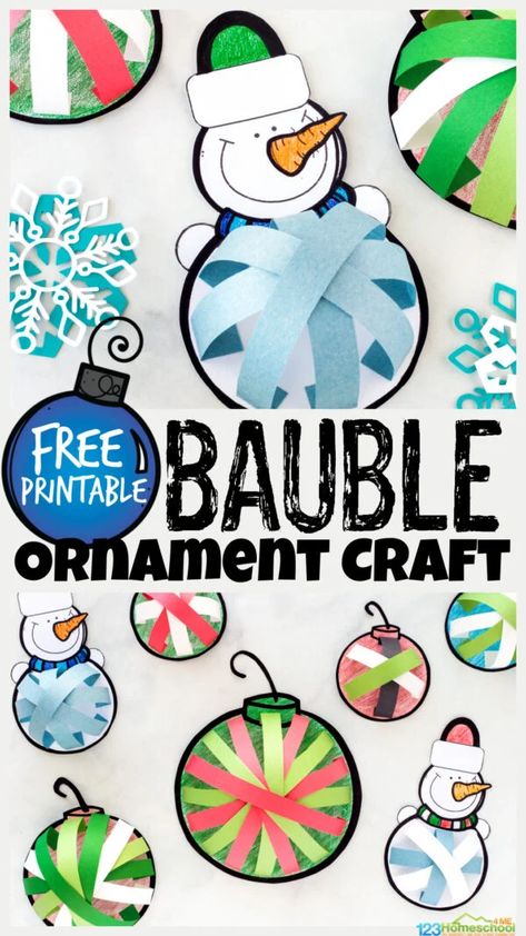 Diy Paper Ornaments For Kids, Classroom Ornament Craft, Construction Paper Ornaments, Snowman Ornaments For Kids To Make, Paper Ornaments For Kids, Bauble Craft, Spinning Christmas Tree, Free Printable Christmas Worksheets, Paper Craft Ideas For Kids