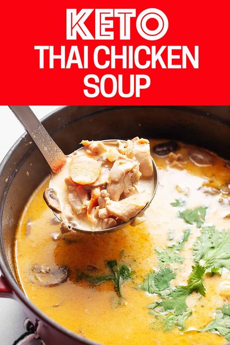 Thai Coconut Curry Chicken Soup Keto, Keto Thai Soup Recipes, Keto Thai Chicken Soup, Keto Coconut Soup, Keto Thai Soup, Keto Thai Recipes, Keto Coconut Milk Recipes, Tom Kha Gai Soup, Thai Soup Recipes