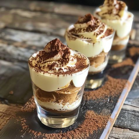 🍰 Mini Tiramisu Shots: Luxurious layers of creamy mascarpone and espresso-soaked ladyfingers! #DessertHeaven 🍽️ Tiramisu Shots 🛒 Ingredients: 250g mascarpone cheese 100ml heavy cream 2 tbsp sugar 200ml espresso, cooled 12 ladyfingers Cocoa powder for dusting 👩‍🍳 Instructions: Mix: Whip mascarpone, cream, and sugar until smooth. Layer: Dip ladyfingers in espresso, layer with cream in shot glasses. Chill: Refrigerate for 2 hours. Serve: Dust with cocoa before serving. ✨ Treat yourself to th... Tiramisu Shots, Mini Tiramisu, Shot Glass Desserts, Instagram Recipes, Mascarpone Cream, Layer Dip, Twisted Recipes, Lady Fingers, Mascarpone Cheese