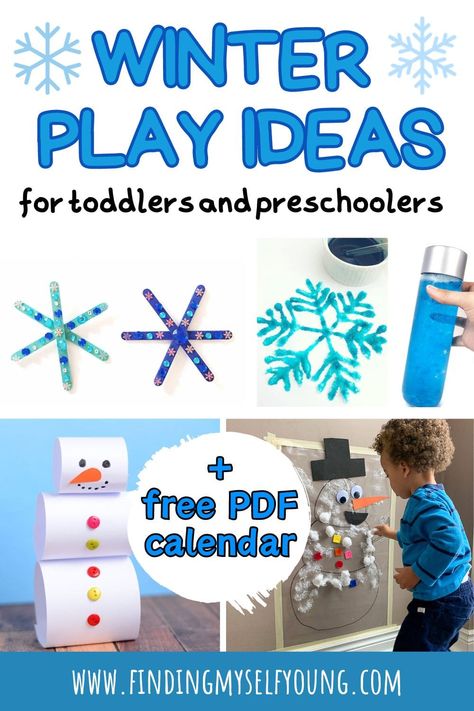 January {Winter} Play Activity Ideas for Toddlers & Preschoolers + Free Play Calendar PDF | Finding Myself Young Play Activities For Toddlers, Activity Ideas For Toddlers, Winter Sensory Bin, Winter Activities For Toddlers, Winter Party Ideas, Activities For One Year Olds, Toddler Daycare, Activity Calendar, Play Ideas For Kids