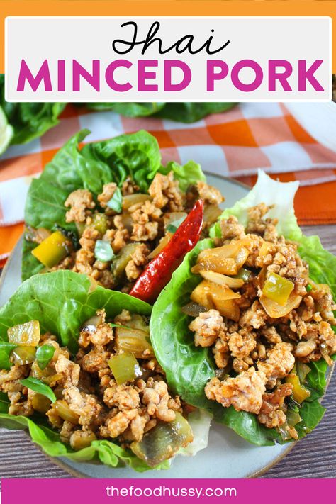 Thai Minced Pork - also known as Pad Kra Pao - is a quick and healthy lunch you can have ready in 15 minutes! Plus - serve it in lettuce wraps, with rice or ramen - it's all delicious! Thai Minced Pork Lettuce Wraps, Wraps With Rice, Thai Minced Pork, Thai Basil Pork, Pad Kra Pao, Pork Mince Recipes, Beef Pizza, Best Pork Recipe, Pork Wraps