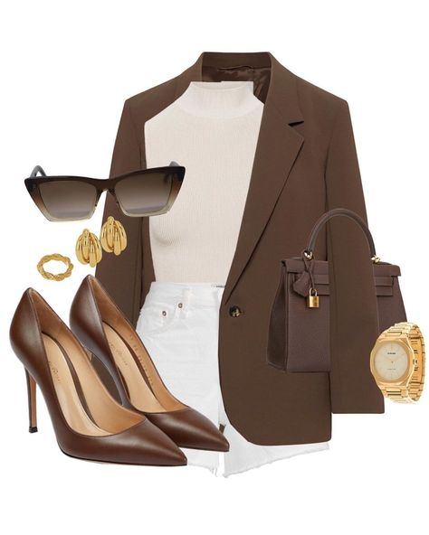 Intelligent Woman, Long Jean Shorts, Classy Business Outfits, Shein Outfits, Jean Short, Classy Casual Outfits, Long Jeans, Mocha Brown, Neutral Outfit