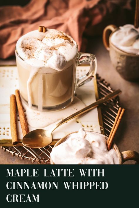 These maple lattes are the perfect option when you're craving something just a bit different from the traditional #PSL situation. It's also a perfect transition drink, since it tastes just as good hot or iced! Maple Latte Recipe, Maple Latte, Cinnamon Whipped Cream, Milk Syrup, Cozy Drinks, Maple Cream, Cinnamon Coffee, Coffee Cream, Milk Frother