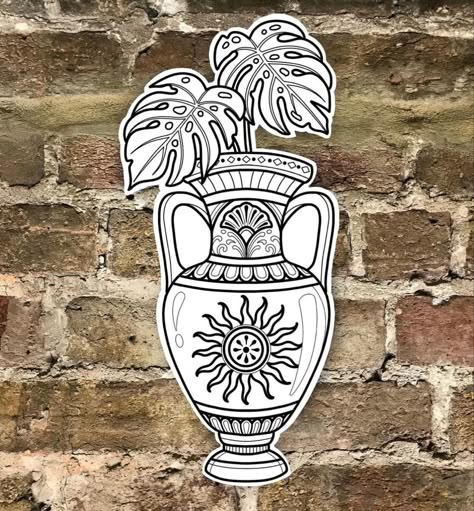 Traditional Tattoo Vase, Cybersigilism Tattoo, Vase Tattoo, Thumb Tattoos, Karma Tattoo, Small Chest Tattoos, Black White Tattoos, Planet Tattoos, Bull Tattoos