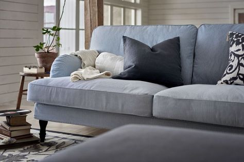 Stocksund two seat sofa - Ikea Stocksund Sofa, Stripe Sofa, Two Seat Sofa, Family Sofa, Ikea Couch, Blue Couches, Cottage Inspiration, Ikea Sofa, Buy Sofa