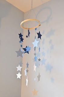 Diy Baby Mobile, Star Mobile, Diy Mobile, Blue Nursery, Star Nursery, Hanging Mobile, Nursery Mobile, Baby Diy, Diy Hanging