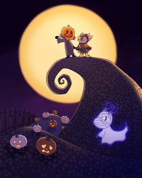 Animal Crossing Fall Wallpaper, Animal Crossing Halloween Wallpaper, Animal Crossing Aesthetic Wallpaper, Halloween Animal Crossing, Nightmare Before Christmas Art, Motif Acnl, Animal Crossing Funny, Animal Crossing Fan Art, Tim Burton Art