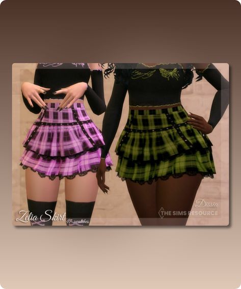 Sims 4 Zelia Skirt Plaid short skirt with lace Availalbe in 47 swatches Filesize: 3 MB Type: Bottoms Recoloring Allowed: Yes – Do not include mesh Polycount LOD 0 (highest): 2101 Author: Dissia #sims4 #gaming #female_clothing #sims4cc #sims #skirt Sims 4 Cc Mini Skirt, Plaid Short Skirt, Mod Jacket, Flannel Skirt, Sims 4 Cc Download, Full Outfits, School Skirt, Sims Ideas, Skirt With Lace