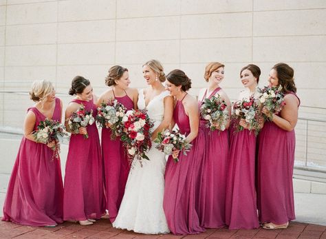 Fuschia Bridesmaid Dresses, Raspberry Bridesmaid Dresses, Trendy Bridesmaids, Winter Bridesmaids, Winter Bridesmaid Dresses, Fuchsia Wedding, Everyday Clothes, Burgundy Bridesmaid Dresses, Pink Bridesmaid Dresses