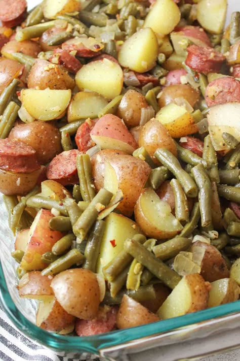 Sausage And Potatoes And Green Beans, Green Bean Smoked Sausage And Potatoes, Kielbasa Green Bean And Potato Casserole, Green Bean Kielbasa Potato, Sausage Green Beans And Potatoes In Oven, Sausage Potatoes And Green Beans Sheet Pan, Sausage Green Bean Potato Casserole Oven, Potato Green Bean Sausage, Polish Sausage Potatoes And Green Beans