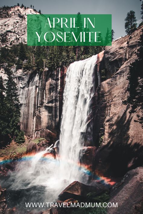 Discover April in Yosemite. With roaring waterfalls, cool weather for hiking, April in Yosemite is the best time to visit Yosemite in Spring. Yosemite National Park In April, Vernal Falls Yosemite, Yosemite Packing List, Yosemite In April, Yosemite Waterfalls, Yosemite Sequoia, Yosemite Hikes, Outdoorsy Girl, California Life