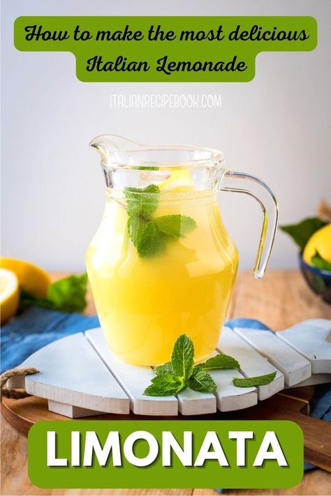 a pitcher with lemonade garnished with mint leaves Lemons In Italy, Italian Drinks Nonalcoholic, Limonada Recipe, Italian Lemonade, Aperitivo Party, Europe Recipes, Mock Cocktails, Book Club Food, Limoncello Recipe