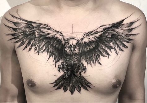 Owl Tattoo Chest, Eagle Chest Tattoo, Eagle Wing Tattoos, Chest Tattoos For Men, Cool Chest Tattoos, Chest Piece Tattoos, Geniale Tattoos, Eagle Tattoos, Chest Tattoo Men